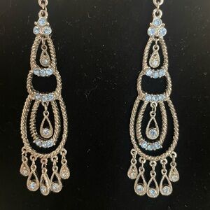 Ornate Silver and Blue Chandelier Earrings